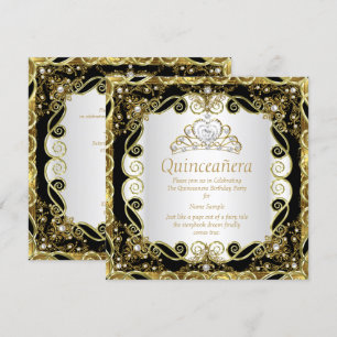 Elegant Black Gold Pearl Princess Quinceanera Invitation