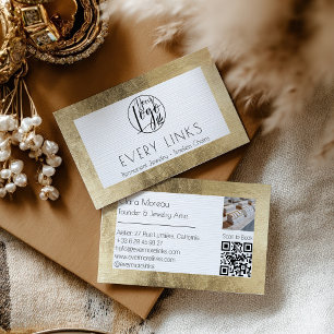 Elegant Black Gold Permanent Jewellery QR Code Business Card