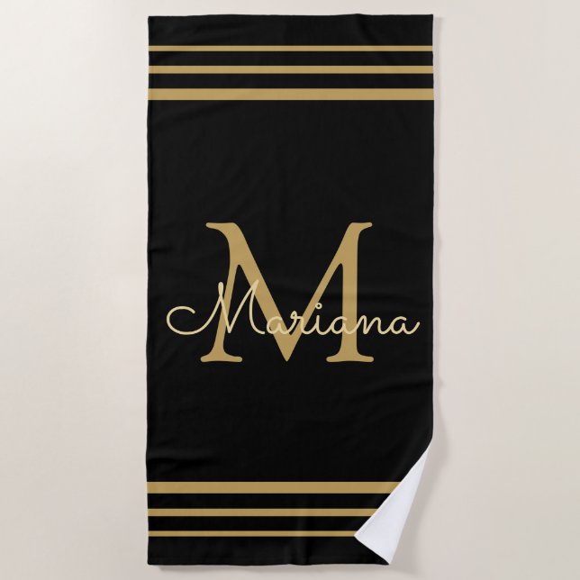 elegant black gold personalised chic Beach Towel (Front)