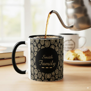 elegant black gold personalised family name fossil mug