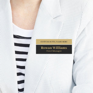 Elegant Black Gold Personalised Hotel Employee ID Name Tag