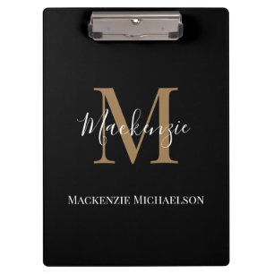 Elegant Black Gold Personalised Monogram Name   Clipboard