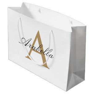 Elegant Black Gold Personalised Monogram Name Large Gift Bag