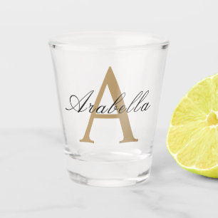 Elegant Black Gold  Personalised Monogram  Name  Shot Glass