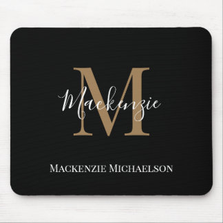 Elegant Black Gold Personalized Monogram Name Mouse Mat