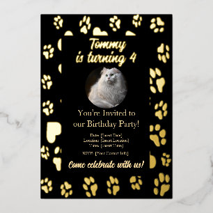 Elegant Black & Gold Pet Birthday Invitation