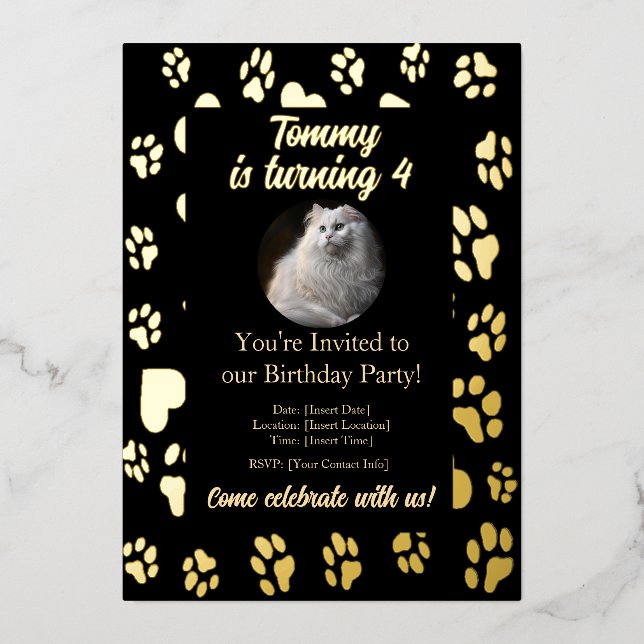 Elegant Black & Gold Pet Birthday Invitation (Front)