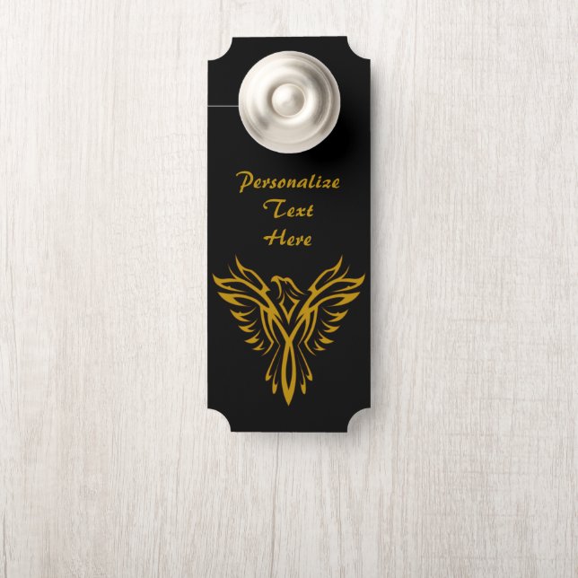 Elegant Black & Gold Phoenix Rising Bird Room Door Hanger (On Knob)