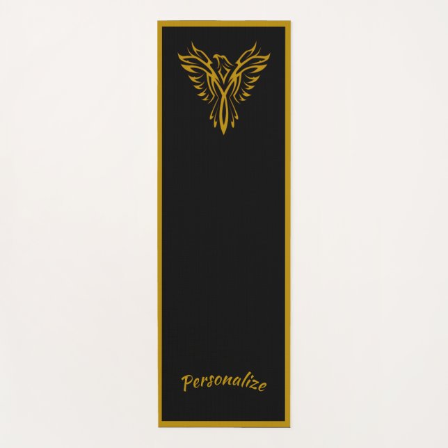 Elegant Black Gold Phoenix Rising Zen Yoga Namaste Yoga Mat (Front)