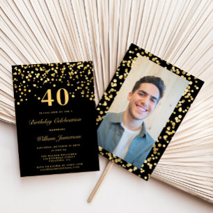 Elegant Black & Gold Photo 40th Birthday Party Invitation
