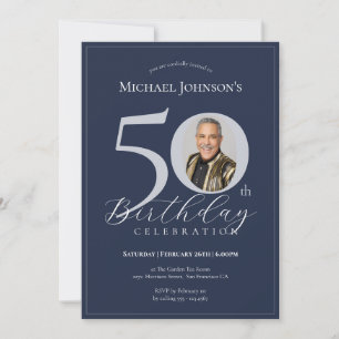 Elegant Black Gold Photo 50th Birthday Invitation
