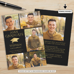 Elegant Black Gold Photo Collage Graduate Announcement