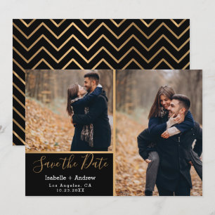 Elegant Black Gold Photo Collage Save the Date