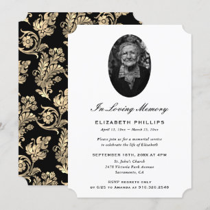 Elegant Black Gold Photo Memorial Invitation