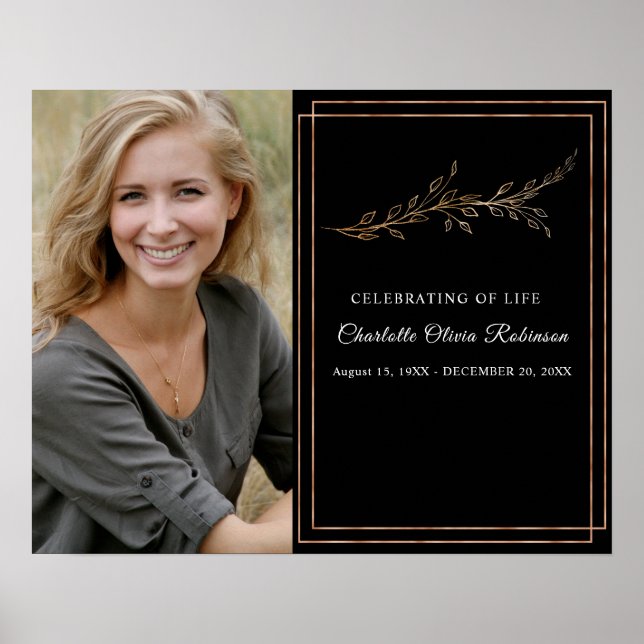 Elegant  Black Gold  Photo Memorial Welcome Sign (Front)