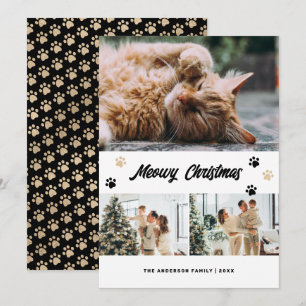 Elegant Black Gold Photo Meowy Christmas Card