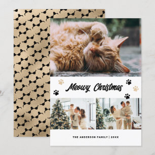 Elegant Black Gold Photo Meowy Christmas Card