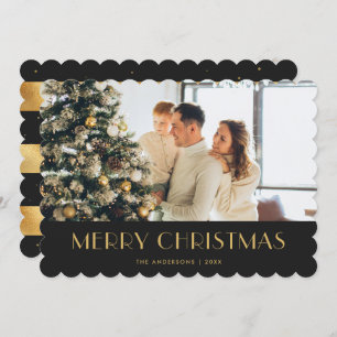 Elegant Black Gold Photo Merry Christmas Card