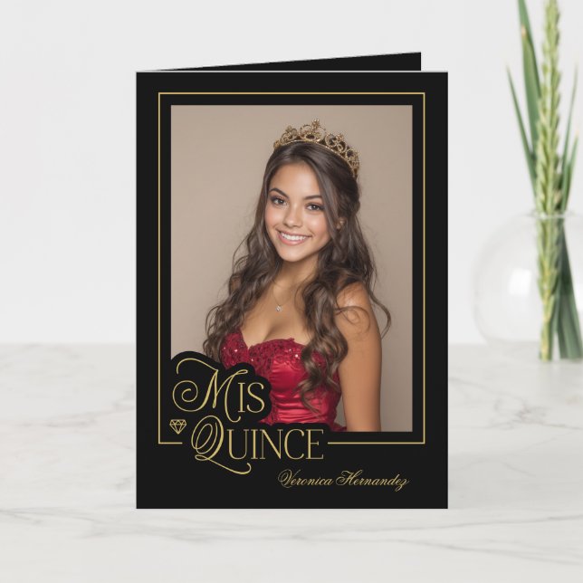 Elegant Black Gold Photo Mis Quince Quinceañera Invitation (Front)