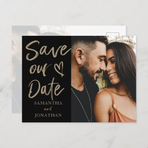 Elegant Black Gold Photo Save our Date Wedding Announcement Postcard