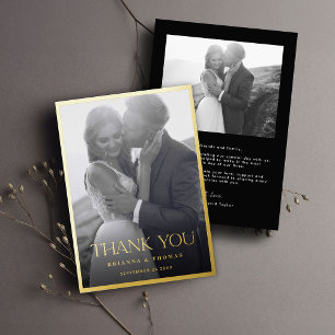 Elegant Black Gold Photo Wedding Thank You Card