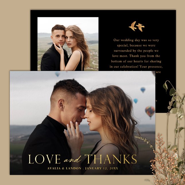 Elegant Black Gold Photo Wedding Thank You Card (Creator Uploaded)