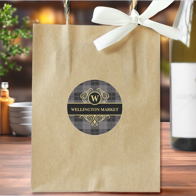 Elegant Black Gold Plaid Monogrammed Business (Creator Uploaded)