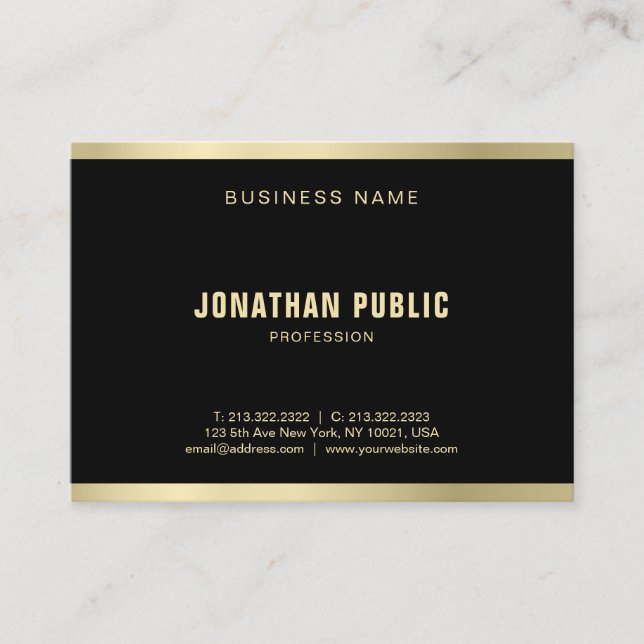 Elegant Black Gold Plain Fashionable Luxe Modern Business Card (Front)