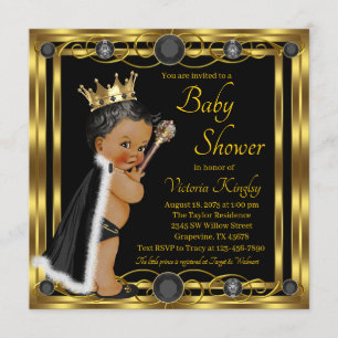 Elegant Black Gold Prince Baby Shower Invitation
