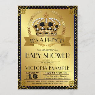 Elegant Black Gold Prince Baby Shower Invitations