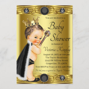 Elegant Black Gold Prince Jewel Baby Shower Invitation