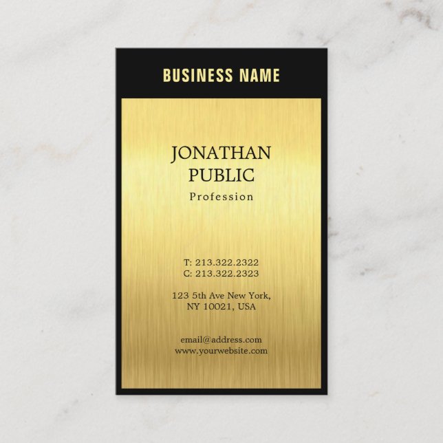Elegant Black Gold Professional Plain Luxury Chic Business Card (Front)