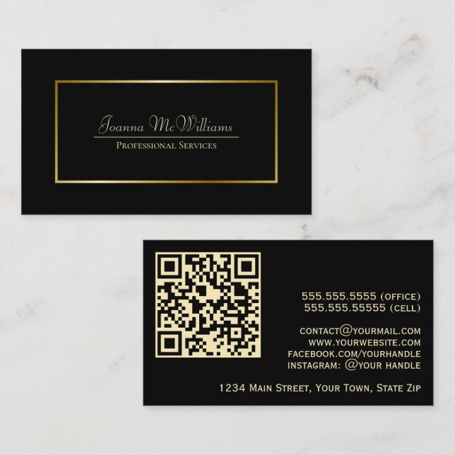 Elegant Black & Gold Professional QR Code Business Card (Front/Back)