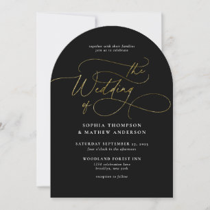 Elegant Black Gold QR Code All in one Arch Wedding Invitation
