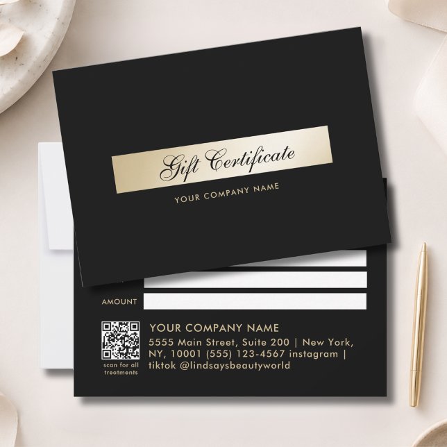 Elegant  Black Gold QR Code Gift Certficate (Elegant Black Gold QR Code Gift Certficate)