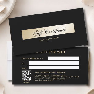 Elegant Black Gold QR Code Gift Certificate