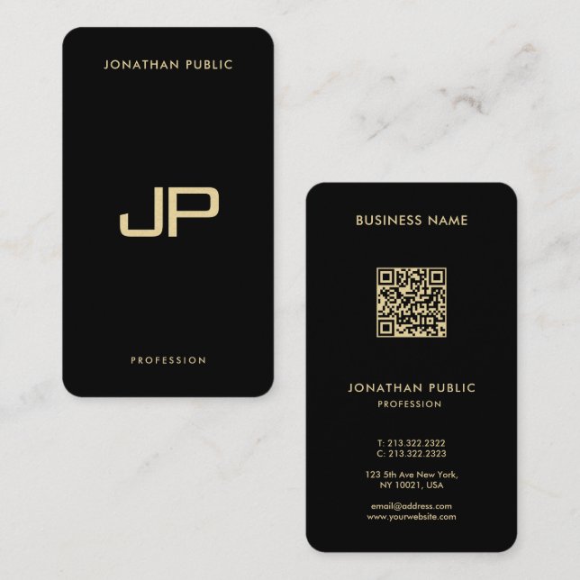 Elegant Black & Gold QR Code Luxury Premium Pearl Business Card (Front/Back)