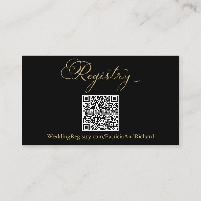 Elegant Black Gold QR Code Wedding Registry Enclosure Card (Front)