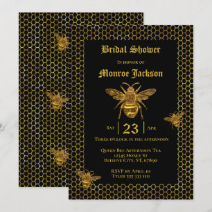 Elegant Black Gold Queen Bee Beehive Bridal Shower Invitation