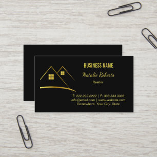 Elegant Black &Gold Real Estate Agent Business Card