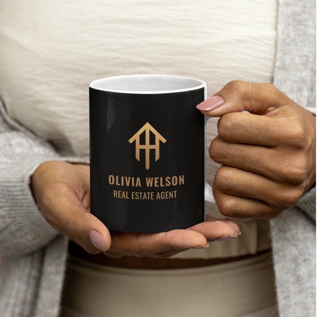 Elegant Black & Gold Realtor Broker Business Logo Coffee Mug (Creator Uploaded)