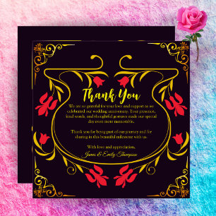 Elegant Black Gold & Red 10th Wedding Anniversary Thank You Card