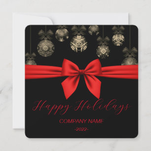 Elegant Black-Gold, Red Ribbon Holiday Card