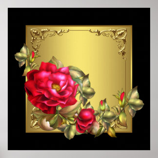 Elegant Black Gold Red Rose Art Print