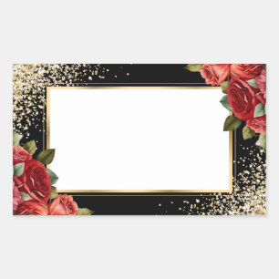Elegant Black Gold Red Rose Floral Name Tag
