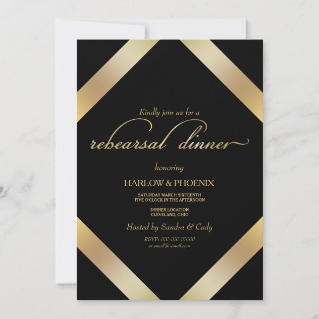 Elegant Black Gold Rehearsal Dinner Invite (Front)