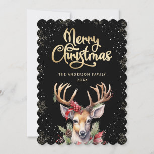 Elegant Black Gold Reindeer Christmas Card