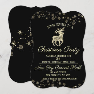 Elegant Black & Gold Reindeer Party Invitation