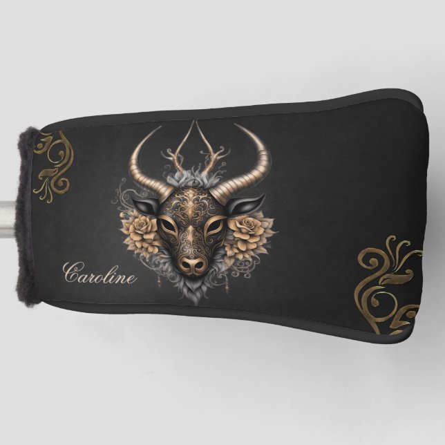 Elegant black gold reindeerhaed  golf head cover (Front)