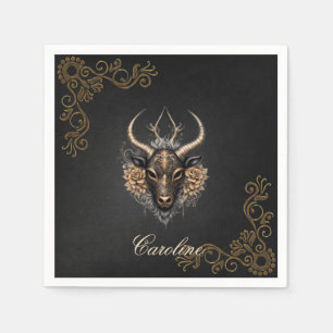 Elegant black gold reindeerhaed  napkin